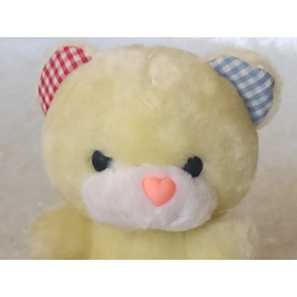 Vtg Dan Dee Yellow Teddy Bear Wind Up Musical Red/blue Gingham Heart Nose Plush